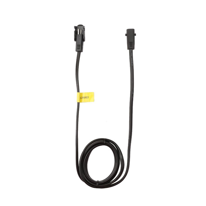 A black 2-pin male to 2-pin female extension cable with visible branding label.