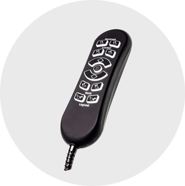 black remote with white buttons & cable to recliner   .