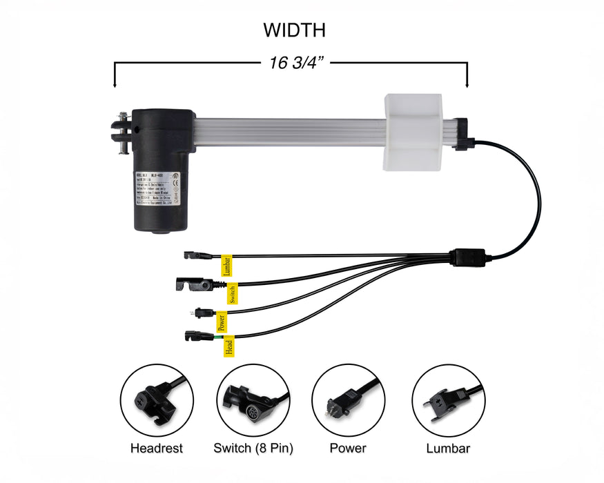 MULIN ELECTRIC - Motor Replacement Model: ML8-400 Linear Actuator for Sofa, Recliner, Lift Chair, Couch, Massage, Seat, Bed