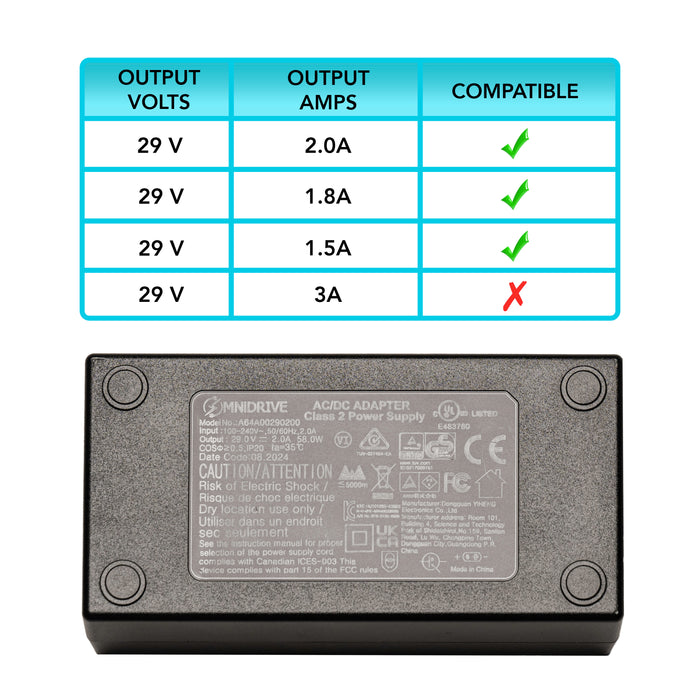 29V 2A Universal Floor Power Supply - Furniture Transformer (Part Number: PS-OMD-F2A) Model: A64A00290200 Same as MLTR006 & MLTR002